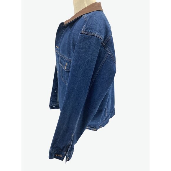 Vintage 90's Marlboro Country Store Denim Jacket Leather Collar Size XL - Picture 10 of 13